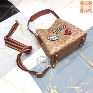 COACH Willow Bucket Bag Signature Patchwork Tan Rust