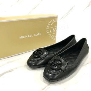 MICHAEL KORS Lillie Flat Shoes in Black Moccasin Leather with Black Logo Limited Edition
