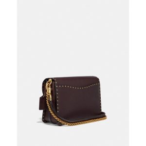 COACH Dreamer Shoulder Bag in Oxblood Leather Mix Suede with Rivets