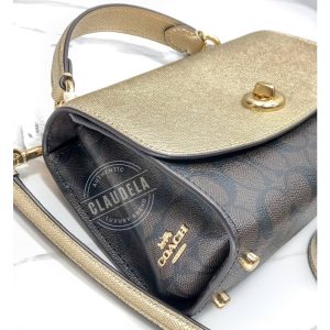 COACH Tilly 23 Top Handle Satchel in Signature Dark Brown Pale Gold (Platinum)
