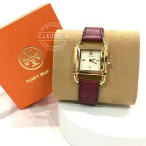 TORY BURCH Phipps Gold Stainless Red Wine Leather Women’s Watch (TBW7256)-100% Asli
