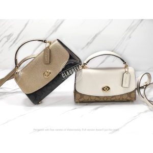 COACH Tilly 23 Top Handle Satchel in Signature Dark Brown Pale Gold (Platinum)
