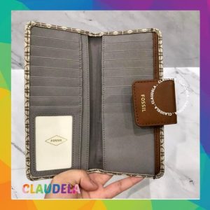 FOSSIL Madison Slim Tab Clutch Wallet in Taupe Tan