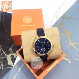 TORY BURCH Collins Navy Leather Gold Tone Women’s Watch (TBW1203)