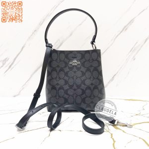 COACH Signature Town Bucket Small in Graphita Wine Black
