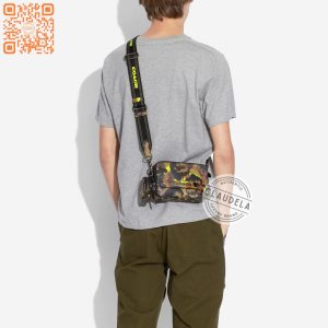 COACH Charter Crossbody Hybrid Camo Leather In Neon Yellow Brown