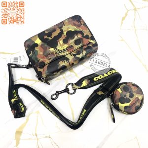 COACH Charter Crossbody Hybrid Camo Leather In Neon Yellow Brown
