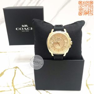 COACH Boyfriend Gold Dial Black Silicone Strap Watch (14503980)