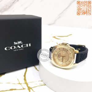 COACH Boyfriend Gold Dial Black Silicone Strap Watch (14503980)