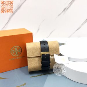 TORY BURCH Women’s Classic T Three-Hand Black Leather Watch (TBW9003)