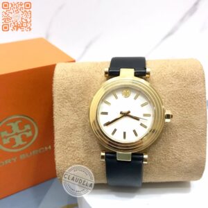 TORY BURCH Women’s Classic T Three-Hand Black Leather Watch (TBW9003)