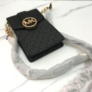 Michael Kors Carmen Phone Crossbody in Signature Black with Gold Hardware