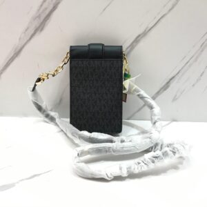 Michael Kors Carmen Phone Crossbody in Signature Black with Gold Hardware