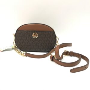 Michael Kors Jet Set Glam Oval Crossbody in Signature Brown