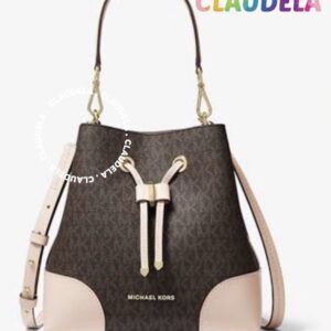 Michael Kors Mercer Gallery Bucket Small in Signature Brown / Pink