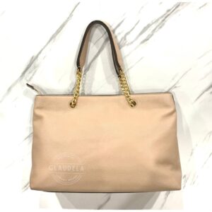 Tory Burch Britten Satchel Front Pocket in Light Oak/Nude