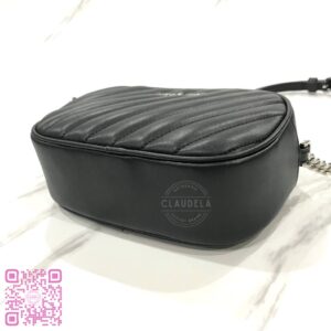 Michael Kors Rose Small Oval Camera Crossbody Bag in Quilted Black Leather with Silver Hardware