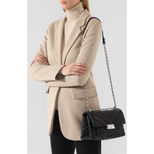 Michael Kors Cece Medium Quilted Leather Convertible Shoulder Bag in Black Silver
