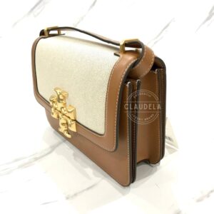 Tory Burch Eleanor Canvas Convertible Shoulder Bag in Brown/White