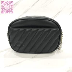 Michael Kors Rose Small Oval Camera Crossbody Bag in Quilted Black Leather with Silver Hardware