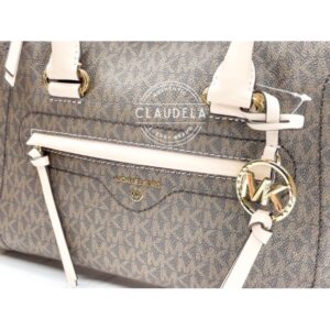 Michael Kors Carine Satchel Medium Signature Brown / Soft Pink
