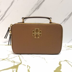 Tory Burch Britten Mini Top Handle Case in Bark Brown