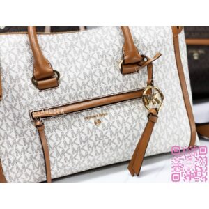 Michael Kors Carine Satchel Medium Signature Vanilla Acorn