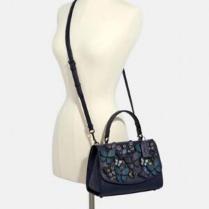 Coach Tilly Top Handle Satchel Carryall in Butterfly Applique Navy Black