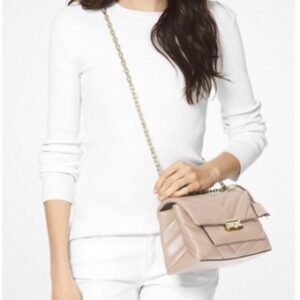 Michael Kors Cece Medium Quilted Leather Convertible Shoulder Bag in Soft Pink