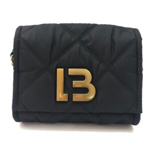 Bimba Y Lola Nylon Flap Crossbody in Quilted Black Gold