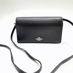 Coach Foldover Pebbled Leather Crossbody Bag in Black