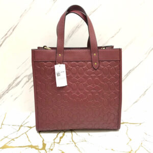 Coach  Field Tote 30 Medium in Wine Embossed Signature Leather