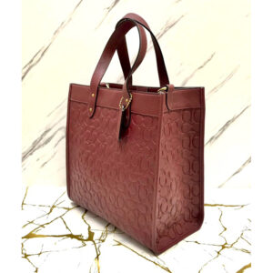 Coach  Field Tote 30 Medium in Wine Embossed Signature Leather