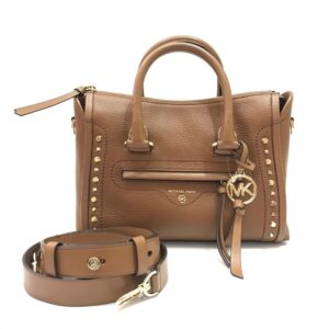 Michael Kors Carine Satchel Small Studded in Luggage Leather