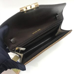 MICHAEL KORS Sloan Logo & Leather Chain Wallet in Signature Brown / Bronze