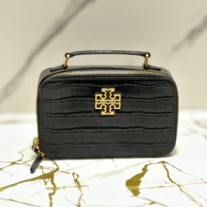 Tory Burch Britten Mini Zip Top Handle Black Croco