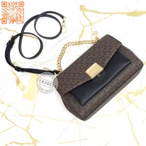 Michael Kors Lita Medium Shoulder Bag in Signature Brown Black