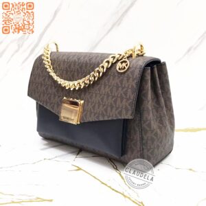 Michael Kors Lita Medium Shoulder Bag in Signature Brown Black
