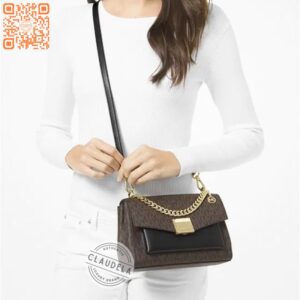 Michael Kors Lita Medium Shoulder Bag in Signature Brown Black