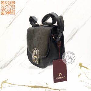 Aigner Pina Croco Crossbody in Black