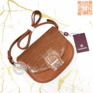 Aigner Pina Croco Crossbody in Cognac Brown